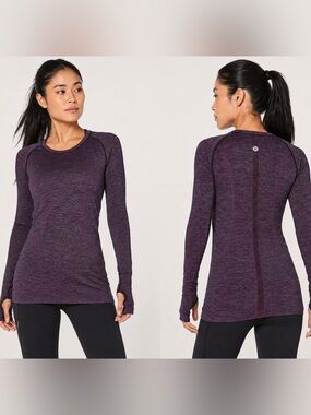 Lululemon Swiftly Tech Long Sleeve Crew Purple Stripe Thumbhole Top Women’s 6